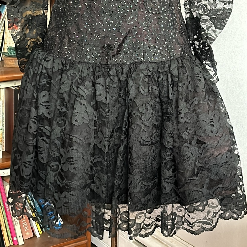 Vintage Black Sequin & Lace Cocktail Dress 4 - Picture 4 of 11